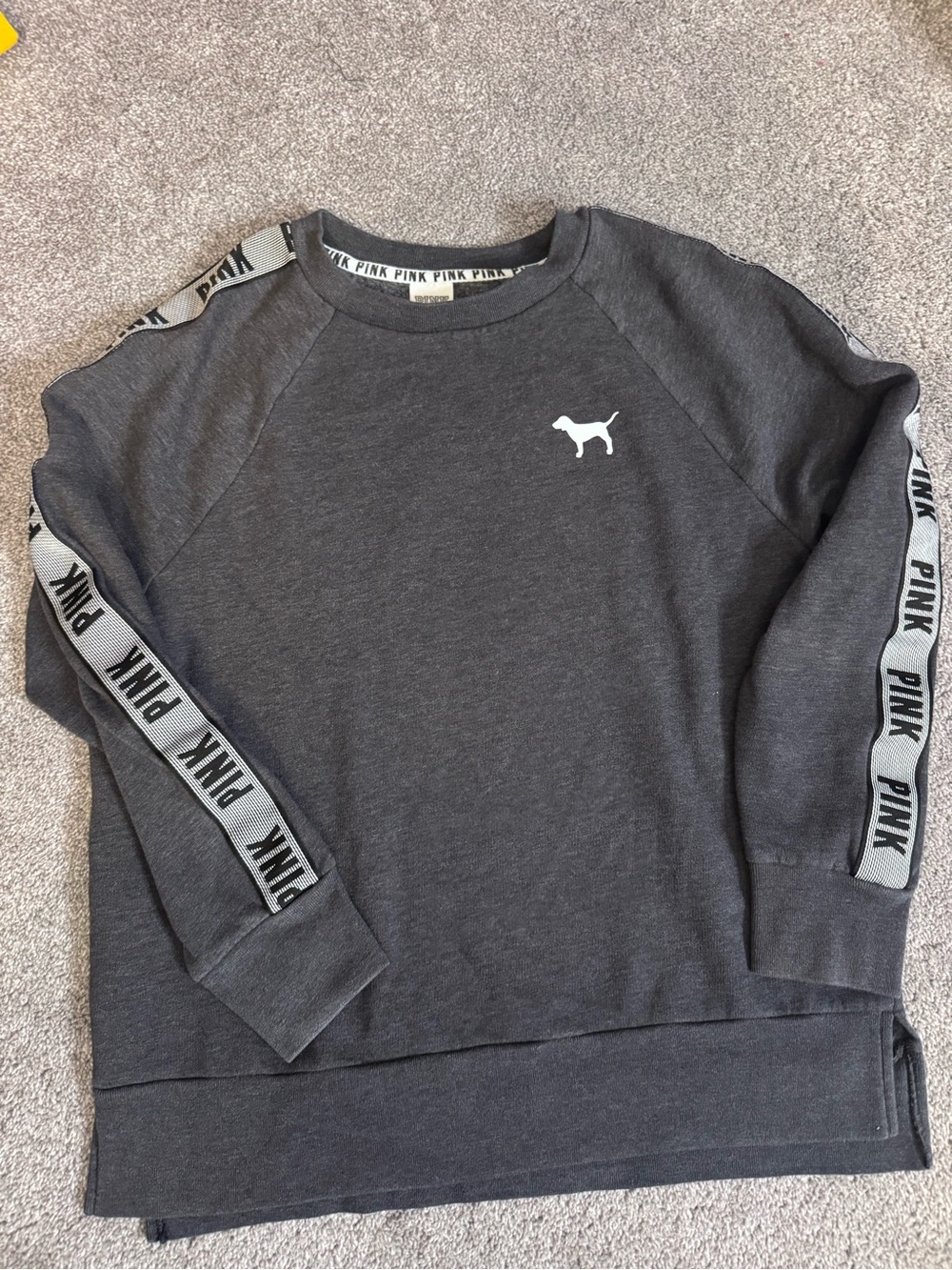 Victoria's Secret PINK Charcoal Gray Logo Tape Crewneck Sweatshirt